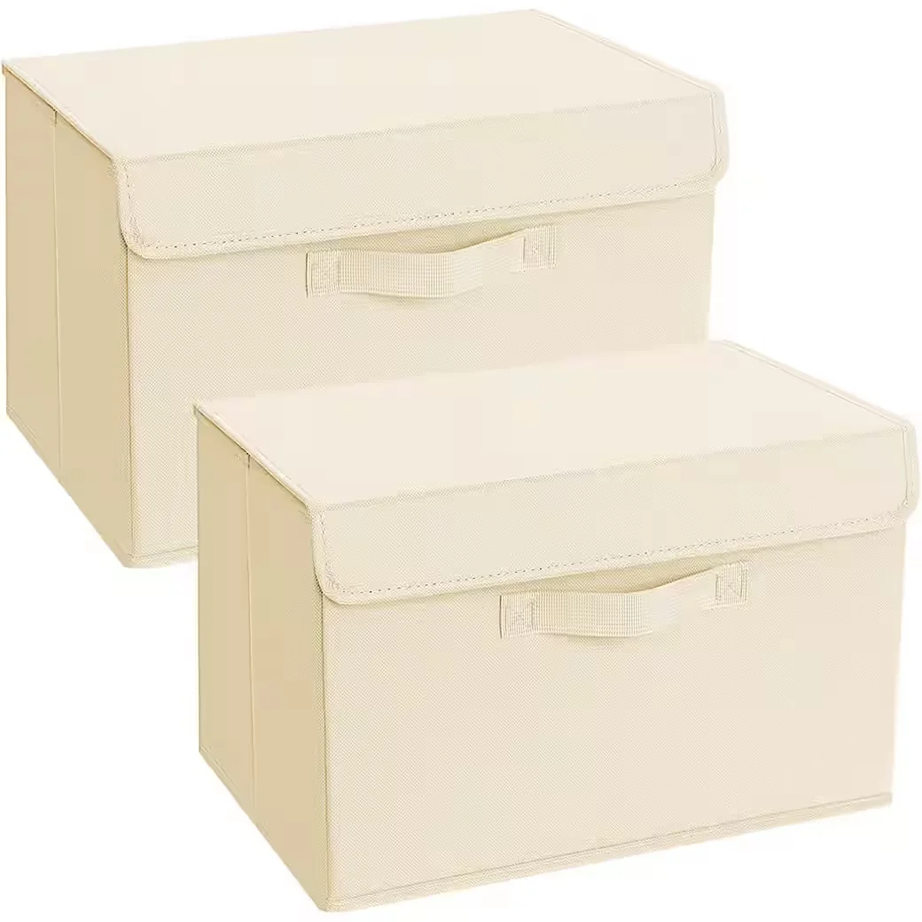 LUXUSKOLLEKTION Aufbewahrungsboxen mit Deckel Stoff 2 Stück lichtbeige