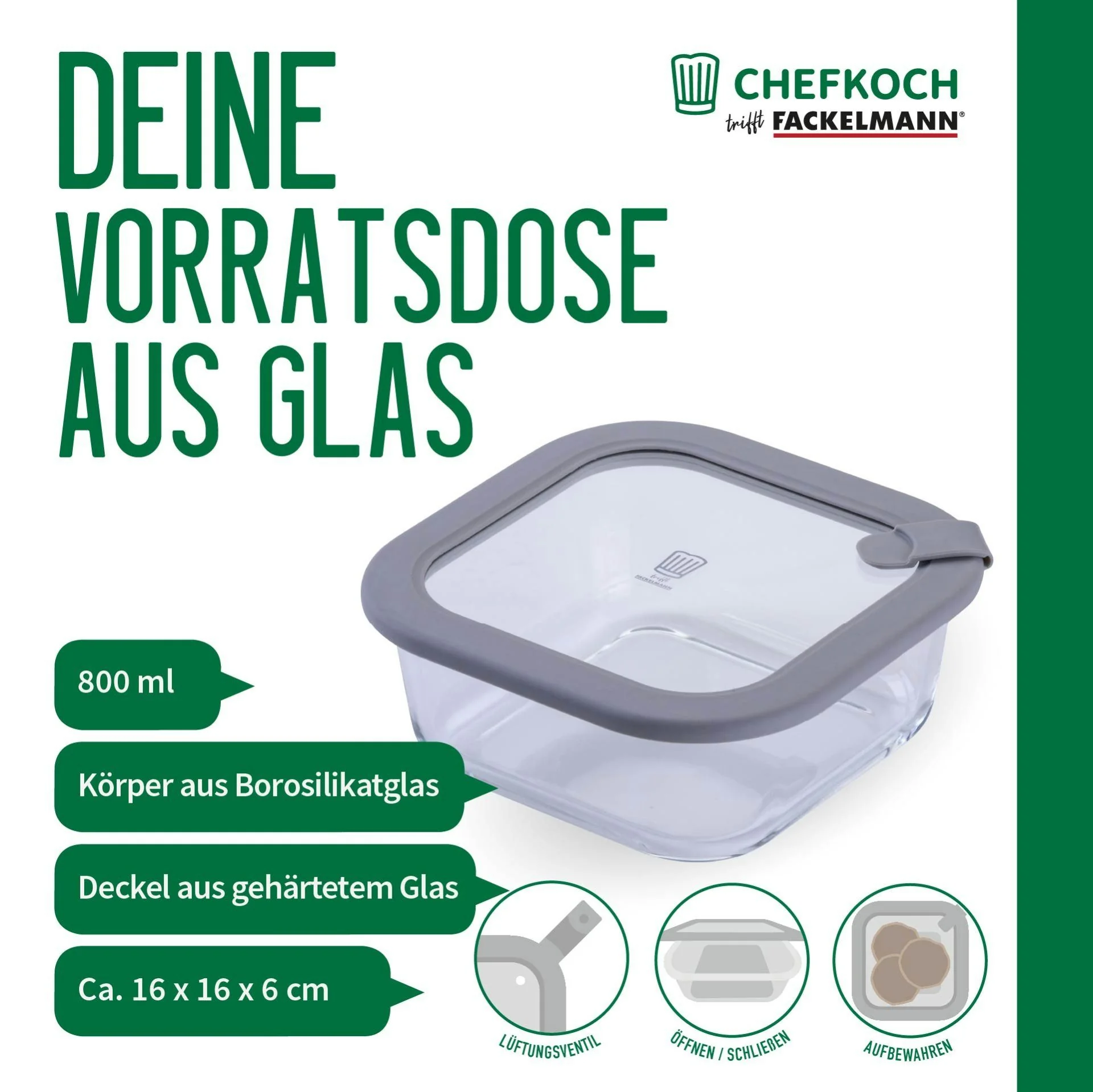 CHEFKOCH TRIFFT FACKELMANN Vorratsdose aus Glas Frischhaltedose