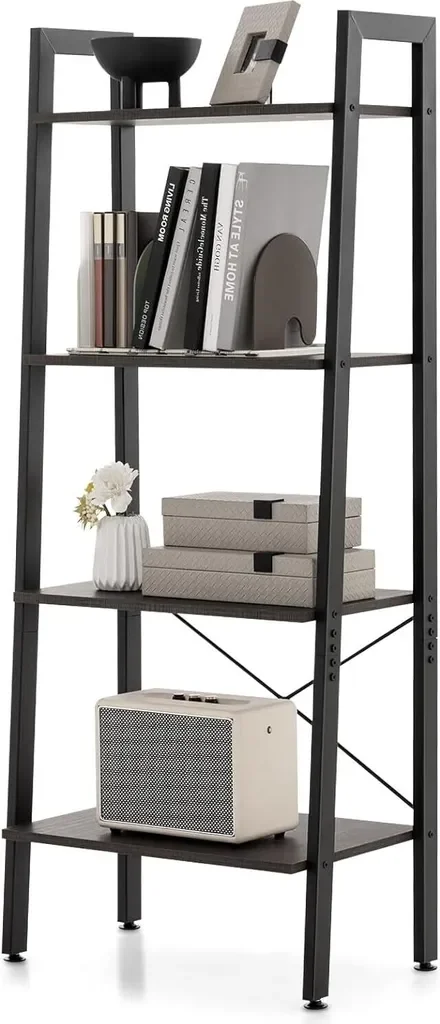 GOPLUS Leiterregal Bücherregal 4 Ebenen Metallgestell 56x34x138 cm
