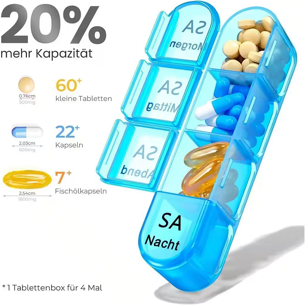 LUXUSKOLLEKTION Pillendose 7 Tage klein Tablettenbox mit großen Fächern
