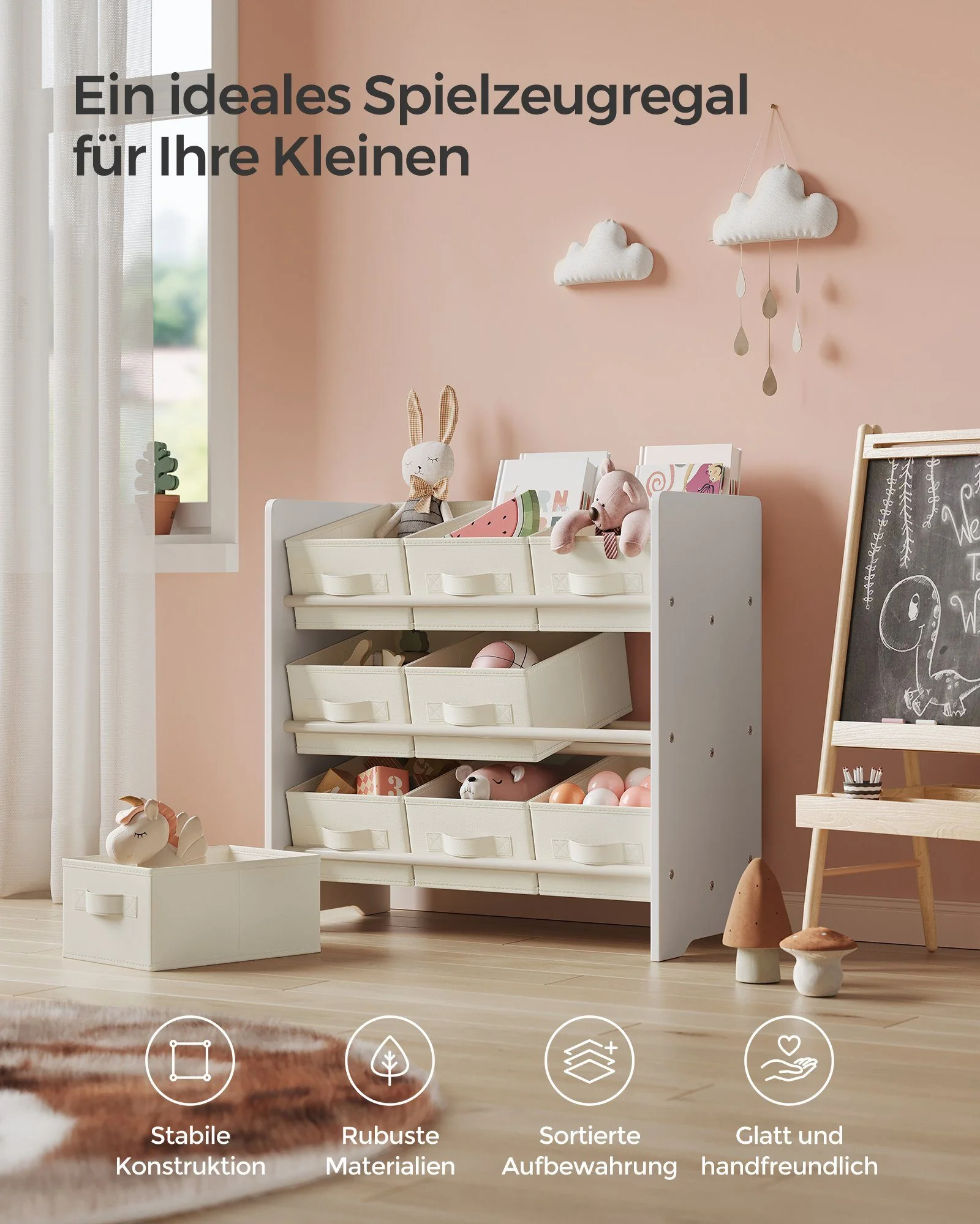 SONGMICS Spielzeugtruhe und Bücherregal Kinderzimmer Aufbewahrung
