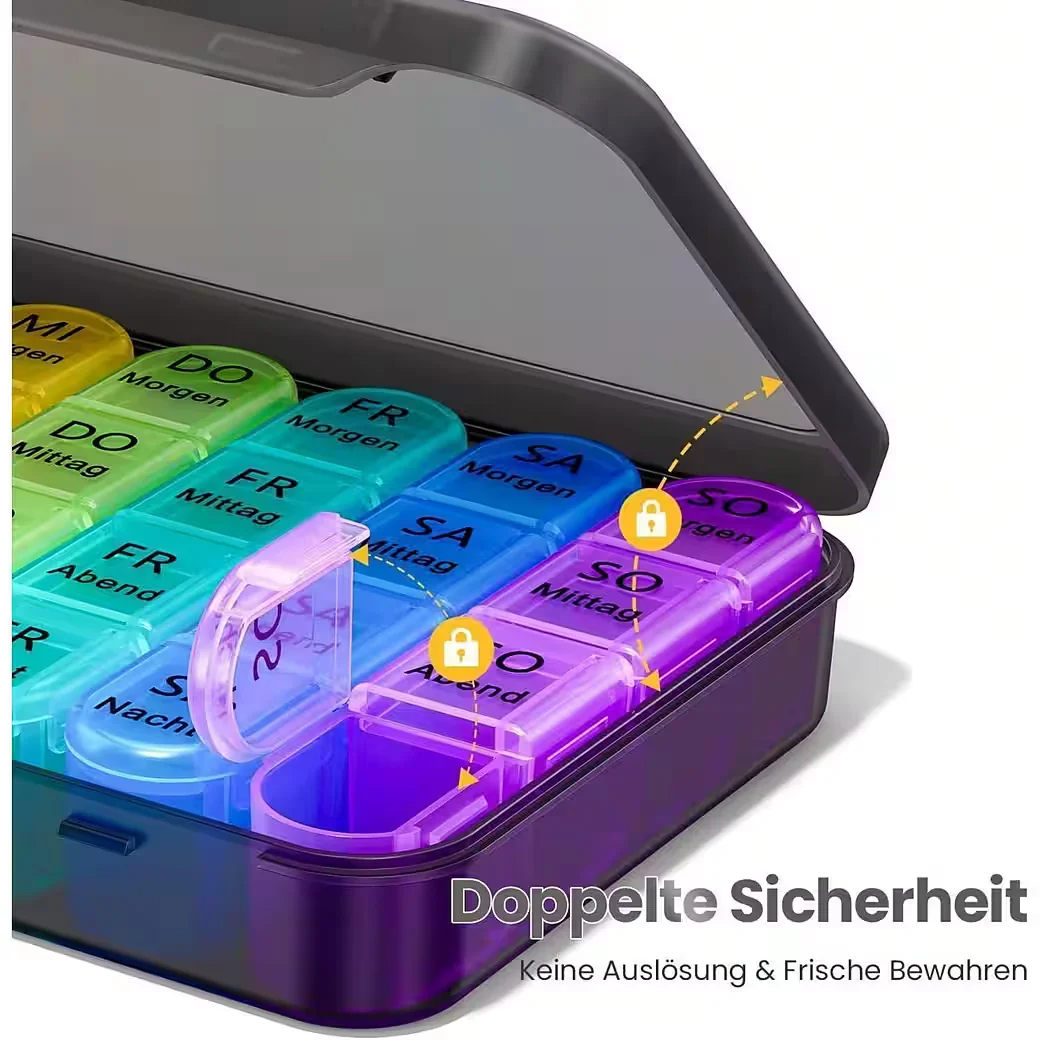 LUXUSKOLLEKTION Pillendose 7 Tage klein Tablettenbox mit großen Fächern