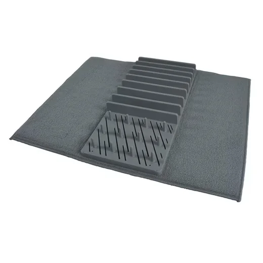 MEBERG Abtropfmatte Geschirrmatte mit Tellerständer grau 38x50 cm