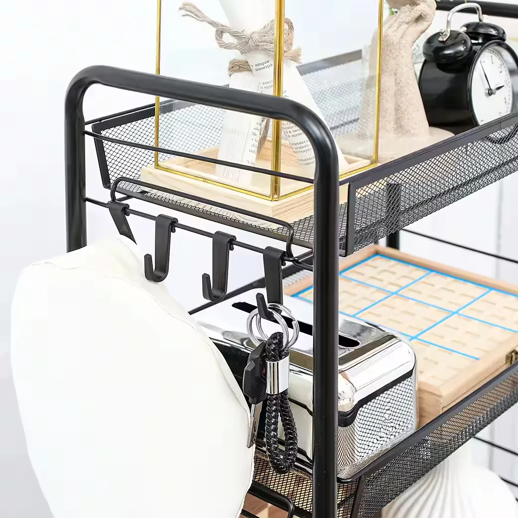 BLINGBIN Küchenwagen mit Rollen, 4 Körbe, 4 Haken, Stahl, Schwarz