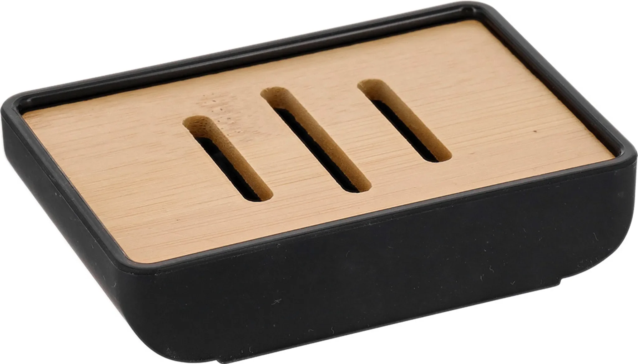 Seifenschale – Schwarz matt mit Bambuseinlage