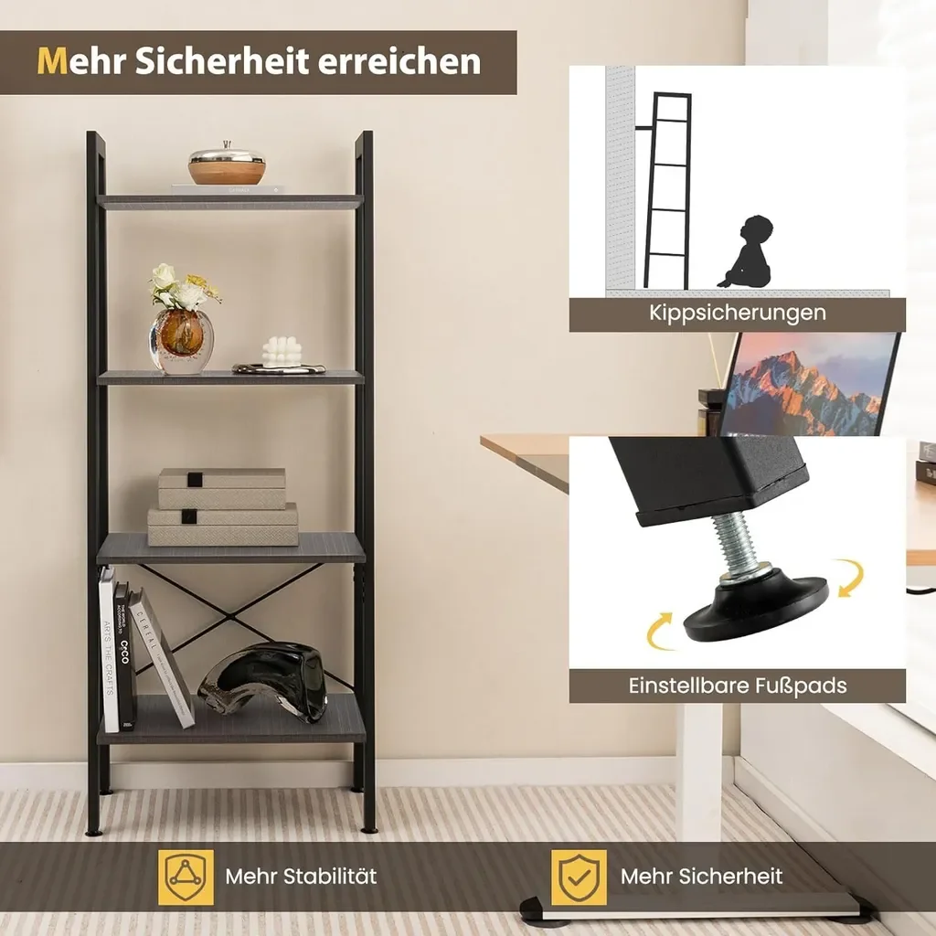 GOPLUS Leiterregal Bücherregal 4 Ebenen Metallgestell 56x34x138 cm