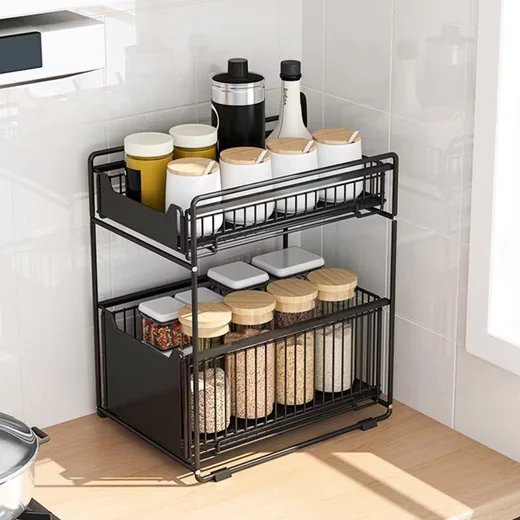 JEOBEST Unterschrank Organizer Küchenregal mit 2 Körben Waschbecken