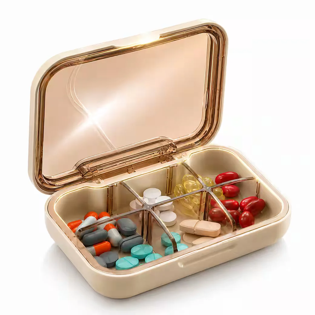LUCKICE Pillendose, tragbare Pillenbox mit 6 Fächern, BPA-frei