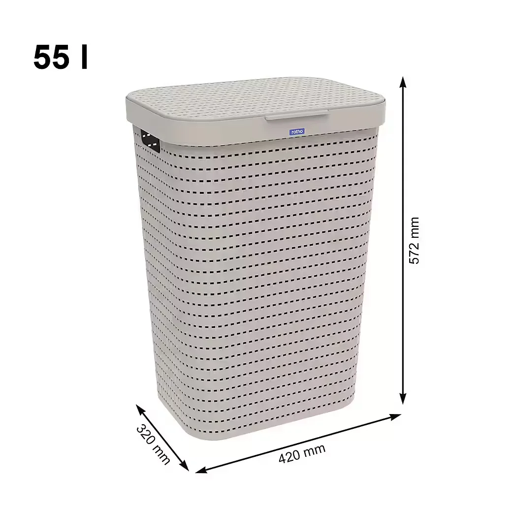 ROTHO Wäschekorb Country 2er Set 55 l Wäschesammler Deckel Kunststoff