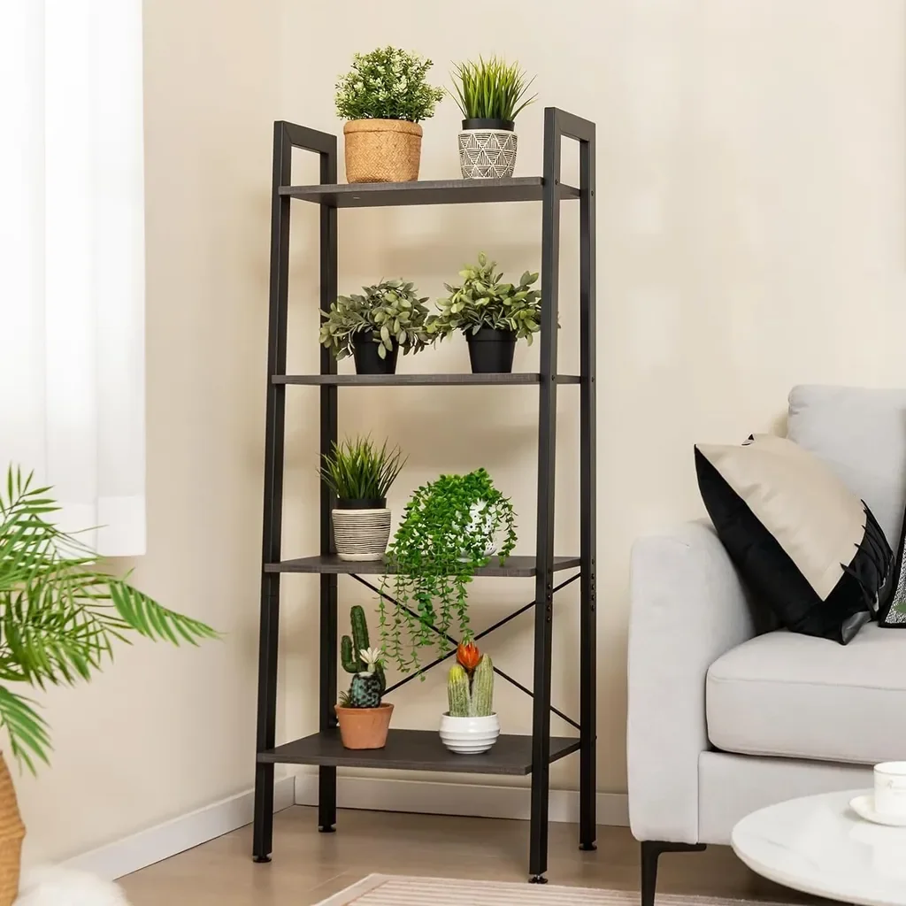 GOPLUS Leiterregal Bücherregal 4 Ebenen Metallgestell 56x34x138 cm