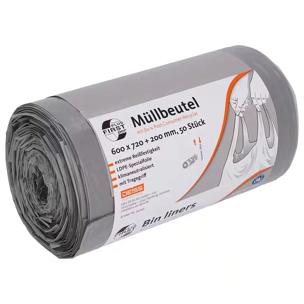 DEISS FIRST PLUS 34045 Papierkorb Müllsack 60 Liter grau 50 Stück