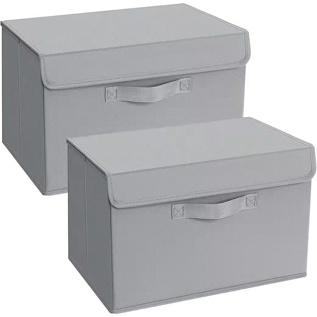 LUXUSKOLLEKTION Faltboxen mit Deckel und Griff 2er Set Klassisch Grau