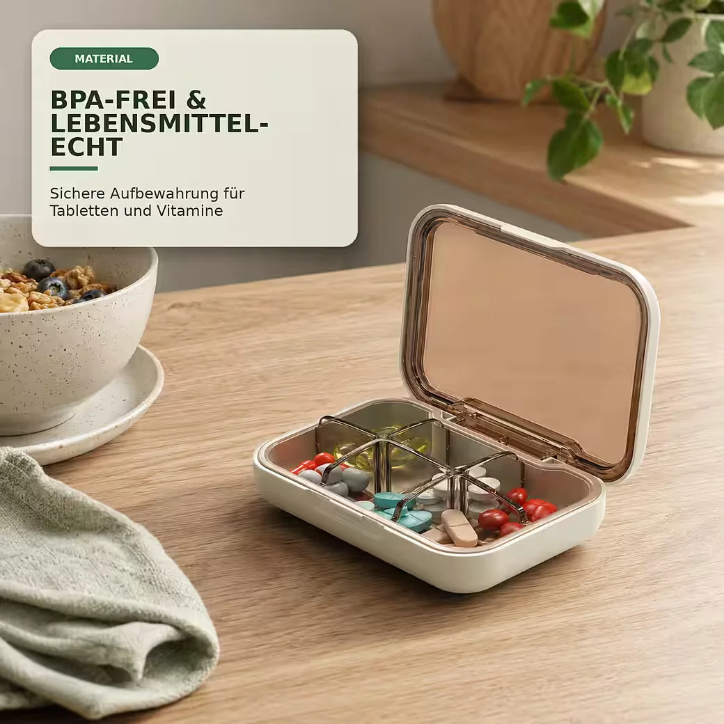 LUCKICE Pillendose, tragbare Pillenbox mit 6 Fächern, BPA-frei