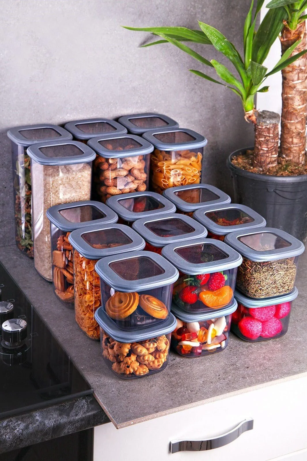 HERMIA CONCEPT Vorratsdosen Kunststoff 1750 ml 6er Set 11x11x23 cm