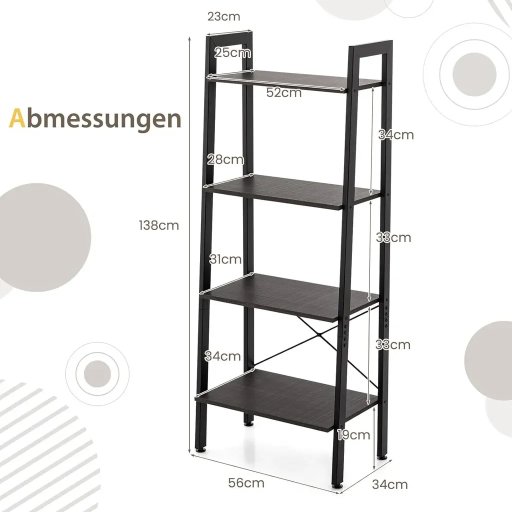 GOPLUS Leiterregal Bücherregal 4 Ebenen Metallgestell 56x34x138 cm