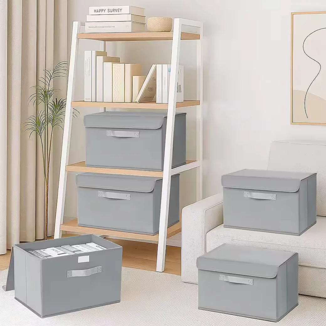 LUXUSKOLLEKTION Faltboxen mit Deckel und Griff 2er Set Klassisch Grau