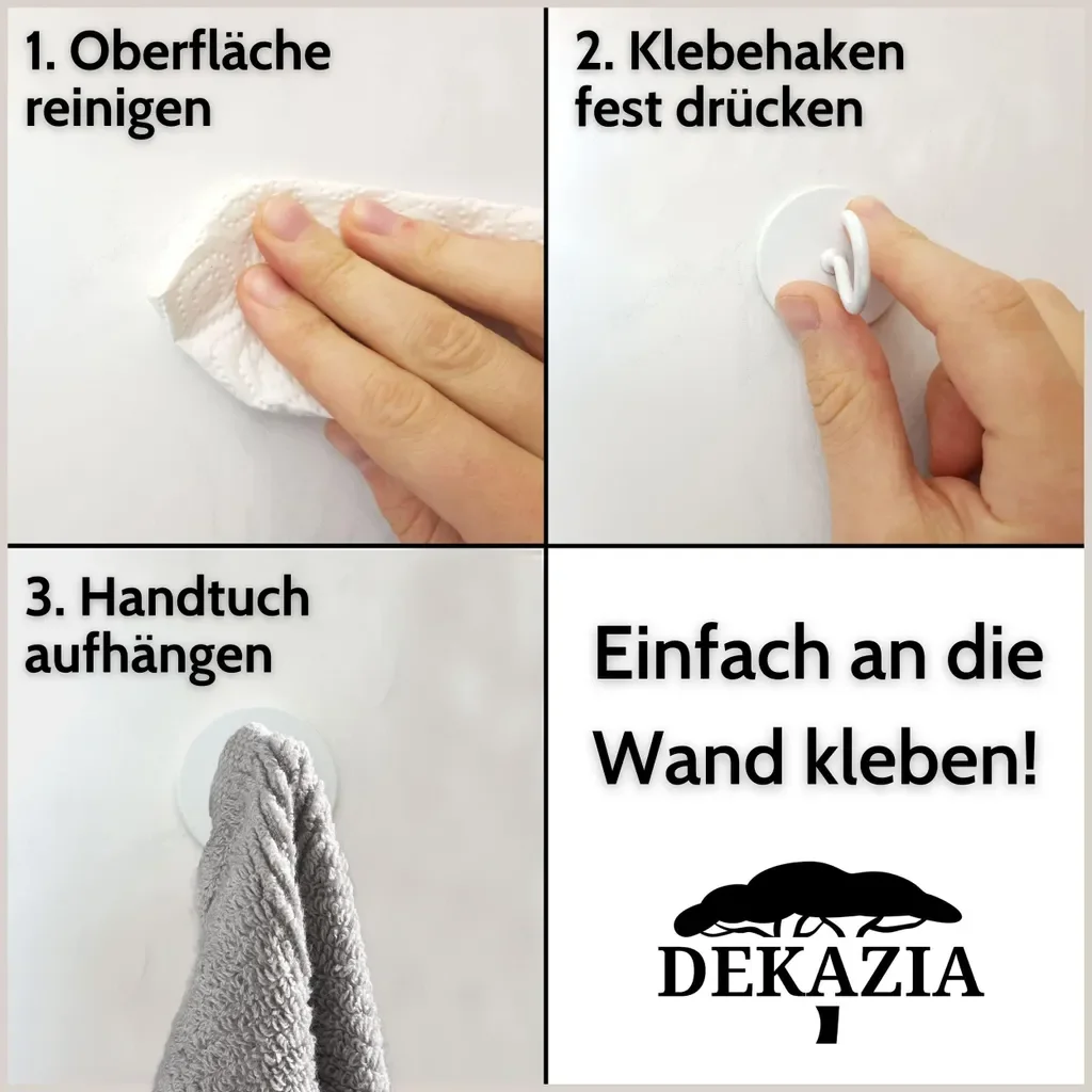 DEKAZIA 4er-Set selbstklebende Deckenhaken weiß extrastarke Rundhaken