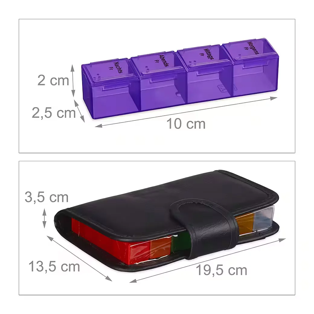 Relaxdays Pillendose Tablettenbox 7 Tage mit Etui Wochendosierer