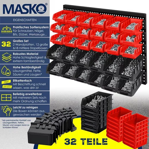 MASKO Stapelbox Aufbewahrungsbox Kunststoff stapelbar Sortierbox