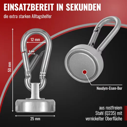 POPPSTAR Magnet-Karabiner Wandhaken stark, magnetisch