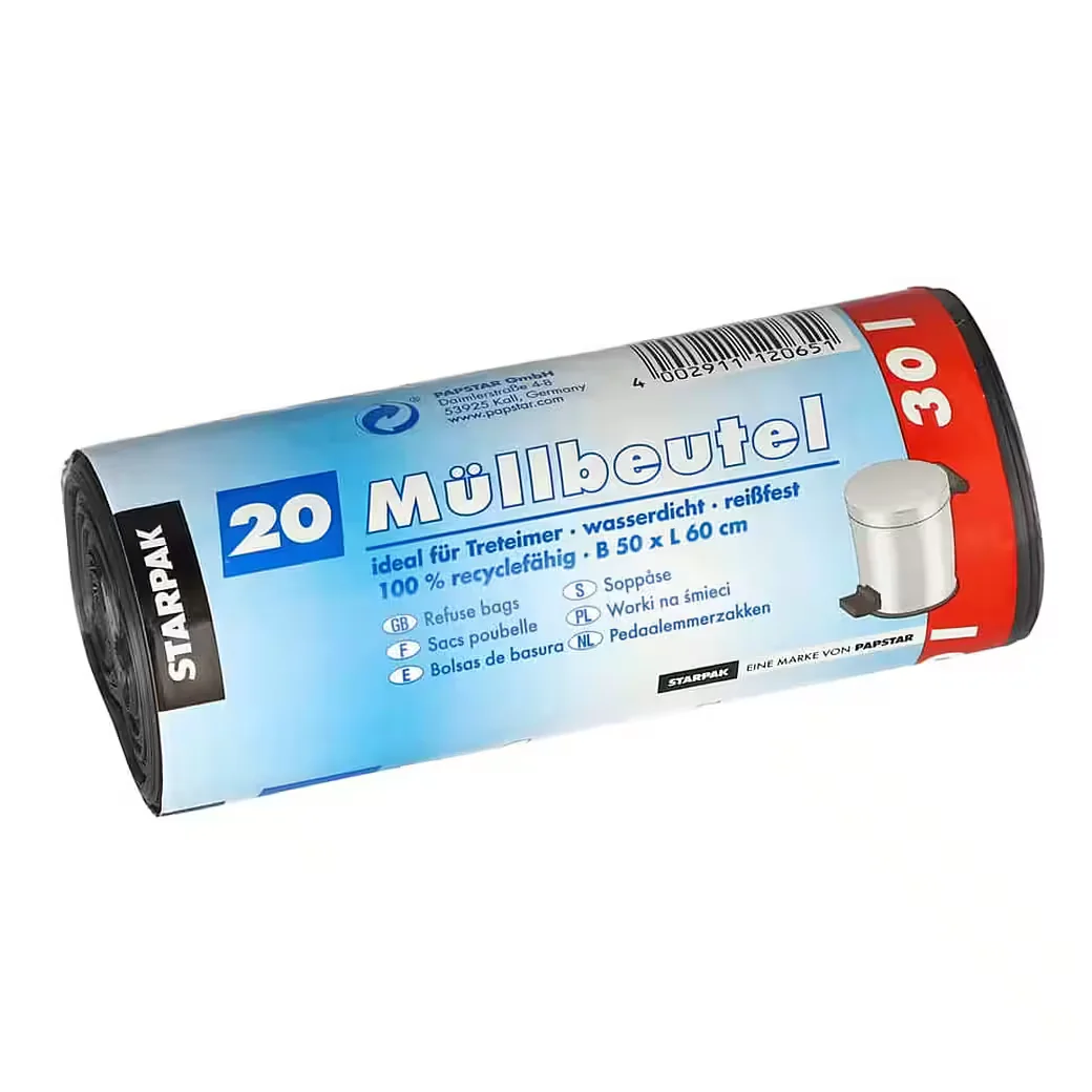 PAPSTAR 12397 Müllbeutel 30 L LDPE grau 4x 20 Stück