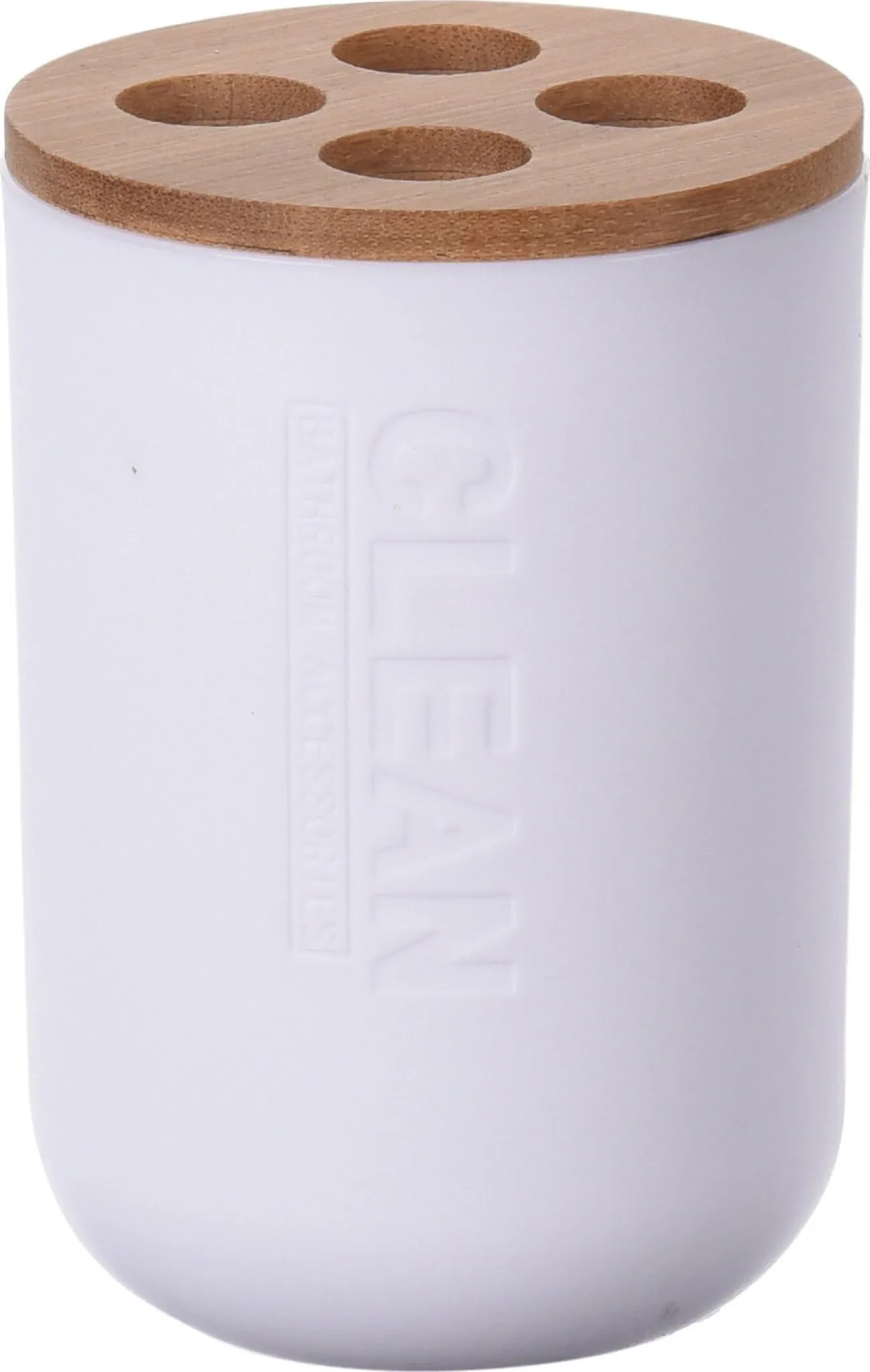 Zahnputzbecher mit Bambusdeckel – Weiß